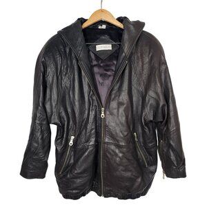 Andrew Marc Addition Geniune Leather Hoodie Jacket Full Zip Brown Men's Medium